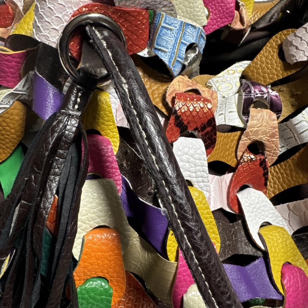 Vintage GG…ing Large Multicolored Hobo Bag W/Unique Woven Leather Links Y2K - Picture 8 of 10